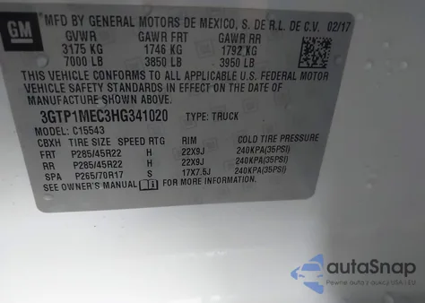 2017 GMC Sierra 1500 Sle z USA, uszkodzony, nr VIN 3GTP1MEC3HG341020